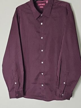 [A]XIST Men's Burgundy Dot-Print Dress Shirt Size XXL